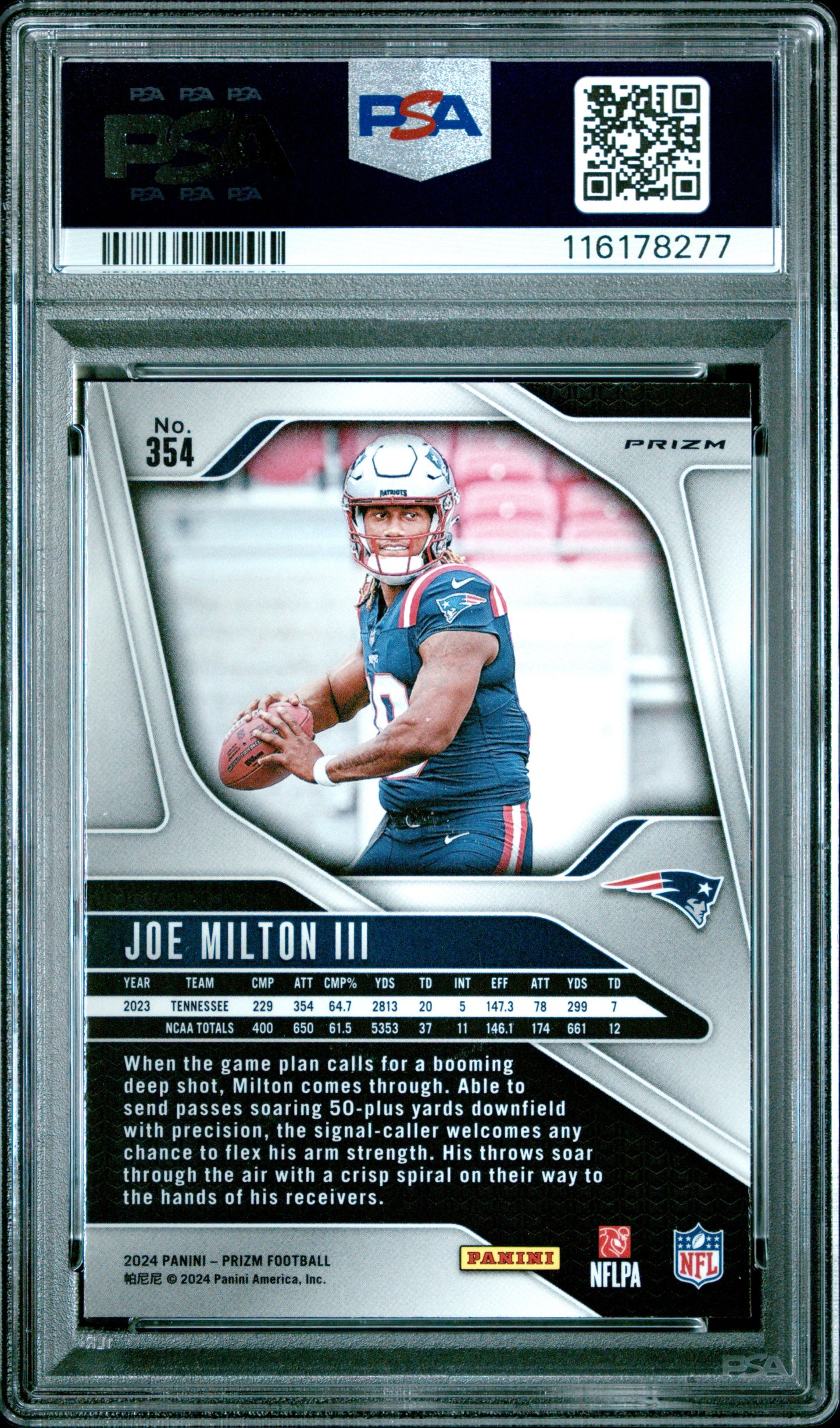 Joe Milton III 2024 Panini Prizm Silver #354 PSA 9