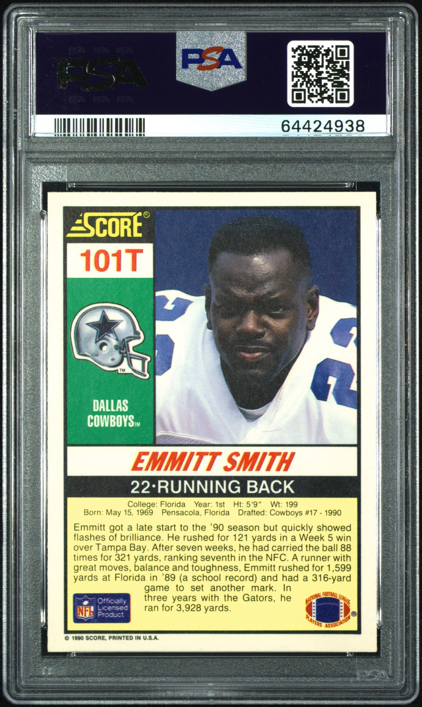 Emmitt Smith 1990 Score Supplemental #101T PSA 7