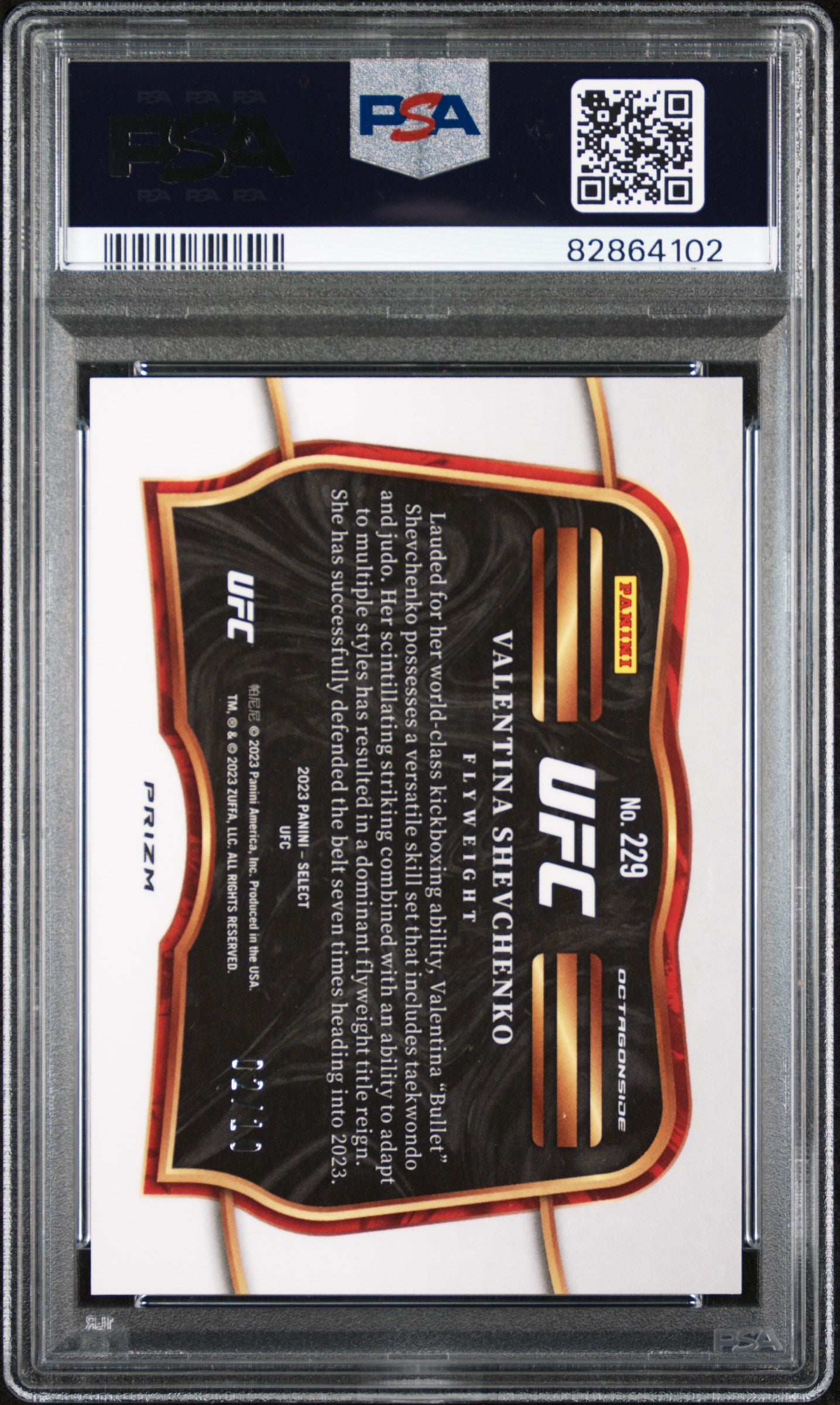 Valentina Shevchenko 2023 Panini Select UFC #229 Gold PSA 10