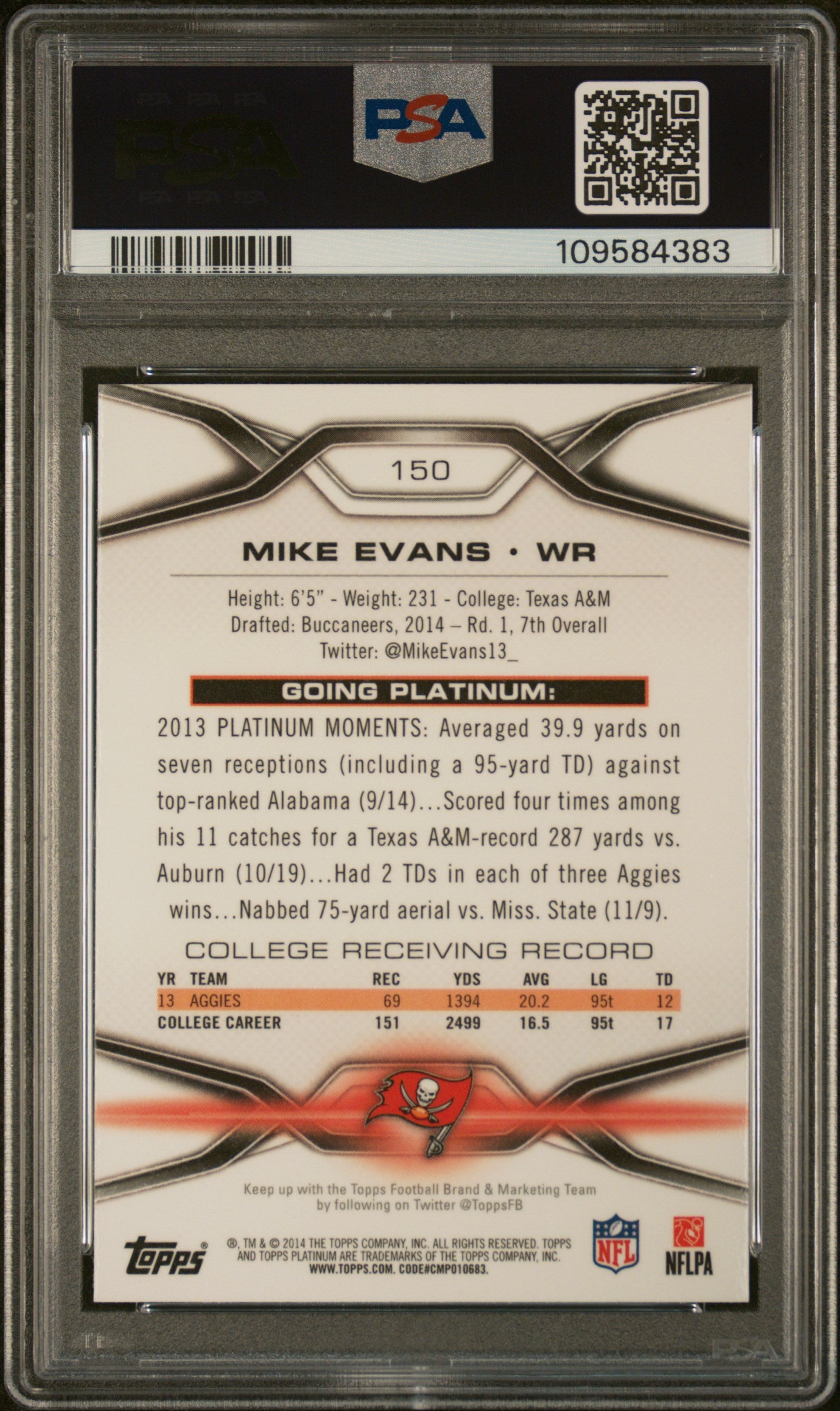 Mike Evans 2014 Topps Platinum #150 Orange Refractor PSA 9