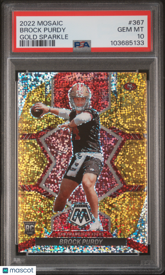Brock Purdy 2022 Panini Mosaic #367 Gold Sparkle PSA 10