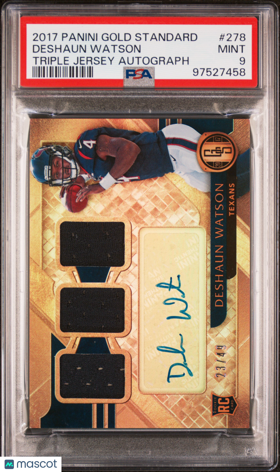 Deshaun Watson 2017 Panini Gold Standard #278 Triple Jersey Autograph PSA 9