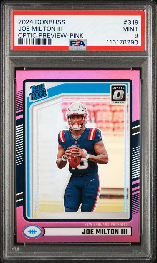 Joe Milton III 2024 Panini Donruss Optic Preview Pink #319 PSA 9