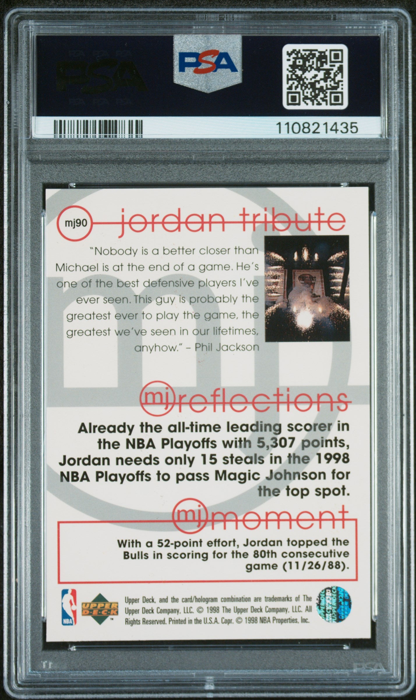 Michael Jordan 1998 Upper Deck Jordan Tribute MJ Reflections #MJ90 PSA 9