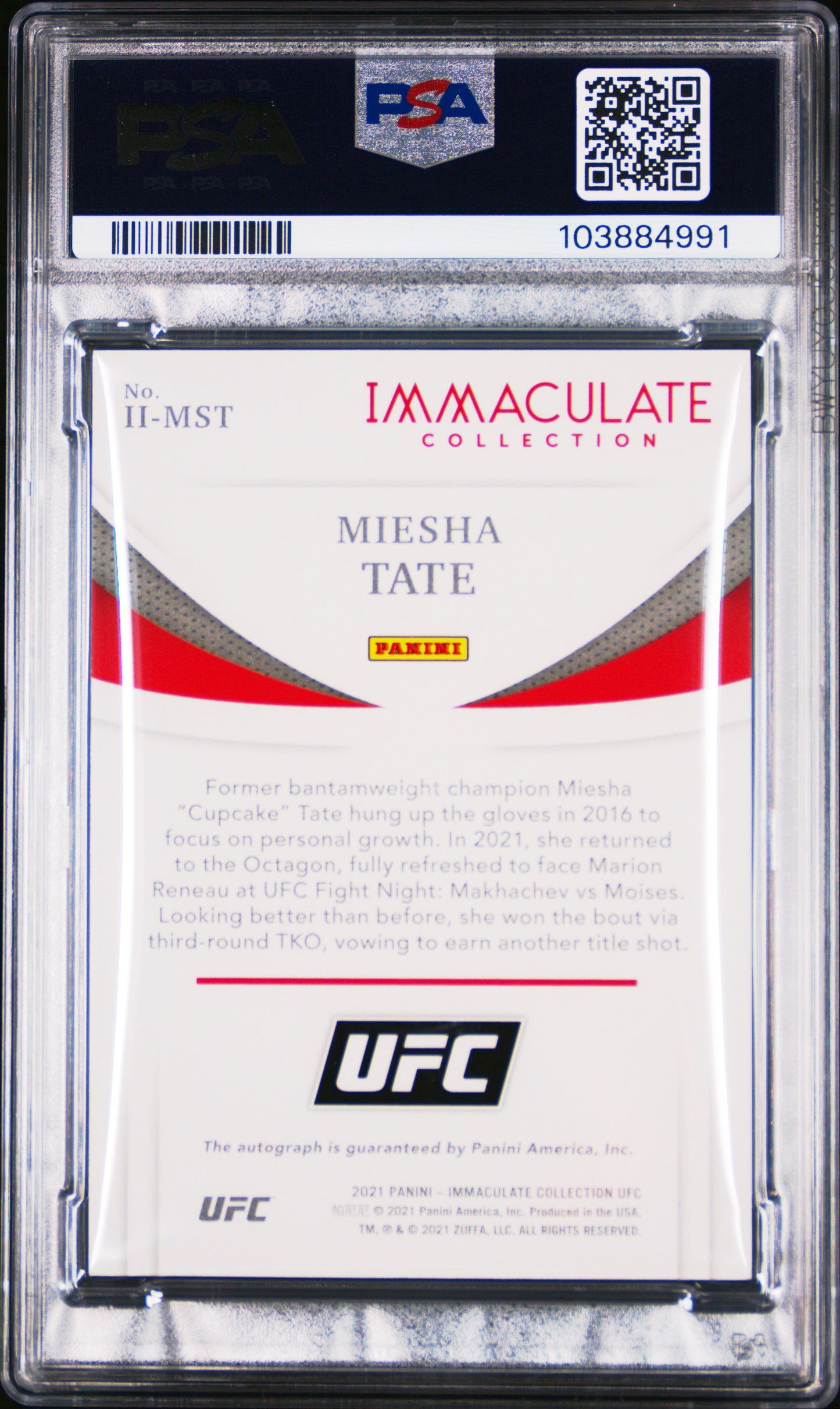Miesha Tate 2021 Panini Immaculate Collection UFC Immaculate Ink 14/99 #MST PSA 8
