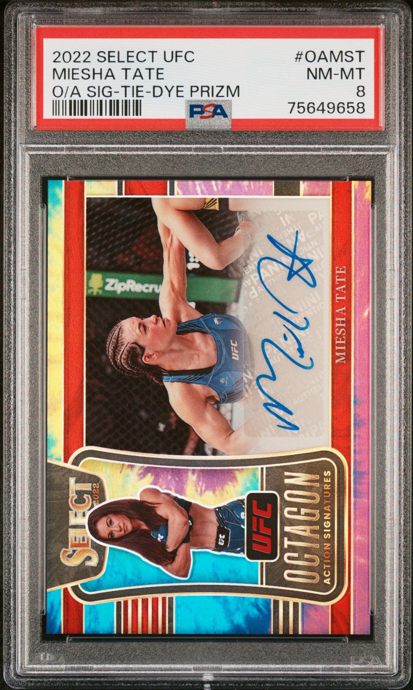 Miesha Tate 2022 Panini Select UFC Octagon Action Signatures Tie Dye Prizm #OAMST PSA 8
