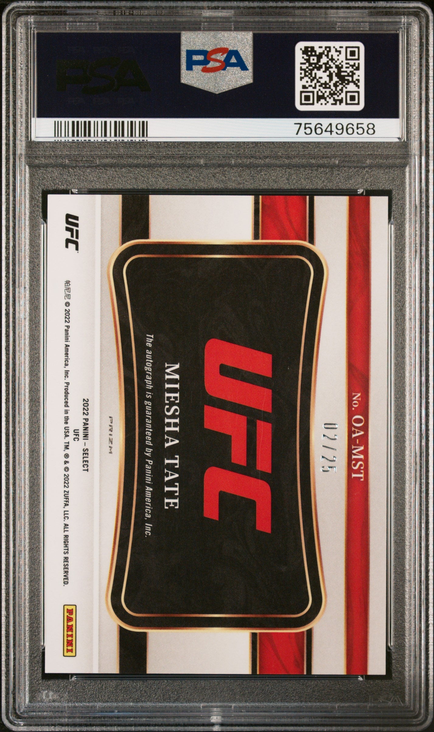 Miesha Tate 2022 Panini Select UFC Octagon Action Signatures Tie Dye Prizm #OAMST PSA 8