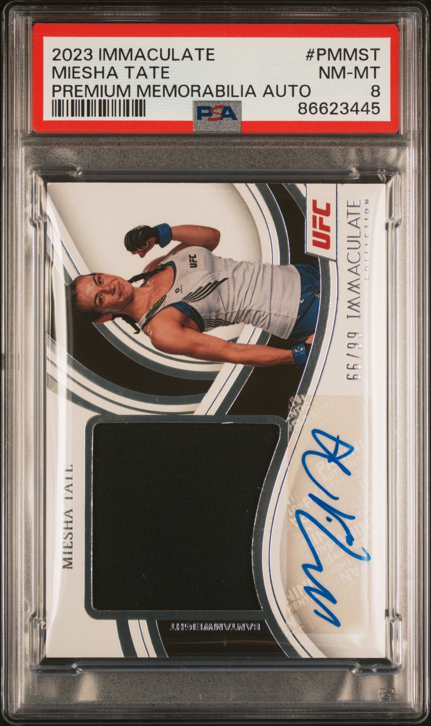 Miesha Tate 2023 Panini Immaculate UFC Premium Memorabilia Autographs 66/99 #PMMST PSA 8 Auto