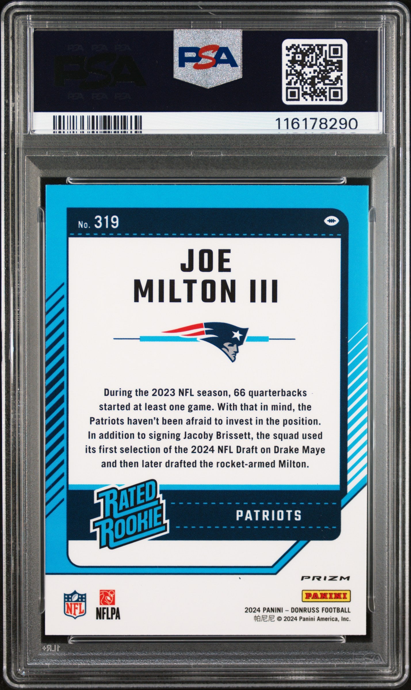 Joe Milton III 2024 Panini Donruss Optic Preview Pink #319 PSA 9