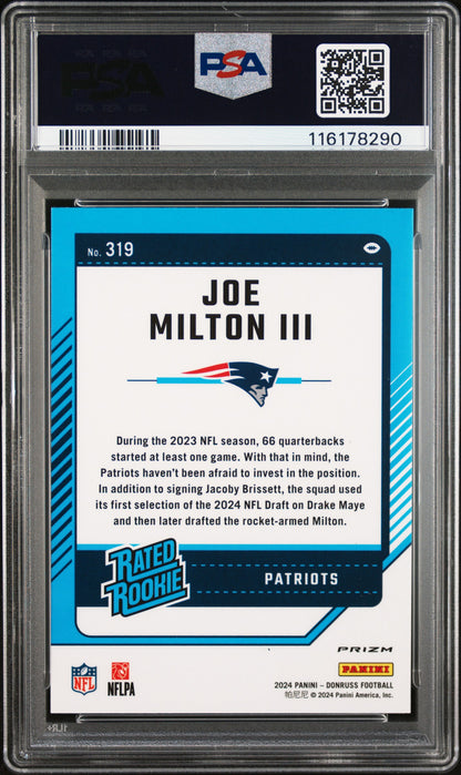 Joe Milton III 2024 Panini Donruss Optic Preview Pink #319 PSA 9