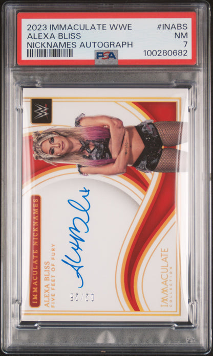 Alexa Bliss 2023 Panini Immaculate WWE Immaculate Nicknames Autographs 02/25 #INABS PSA 7 Auto