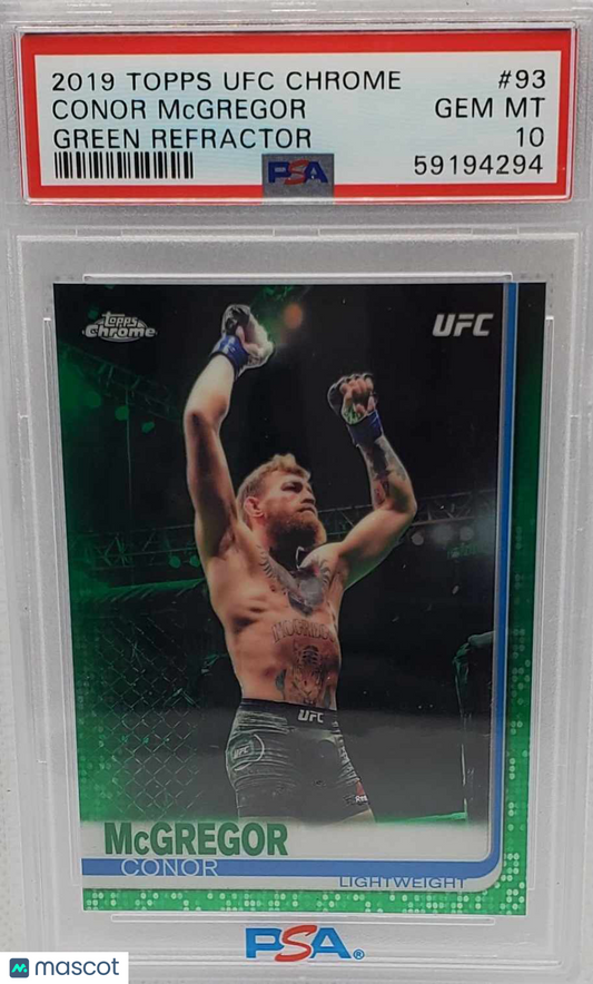 Conor McGregor 2019 Topps UFC Chrome #93 Green Refractor 33/99 PSA 10