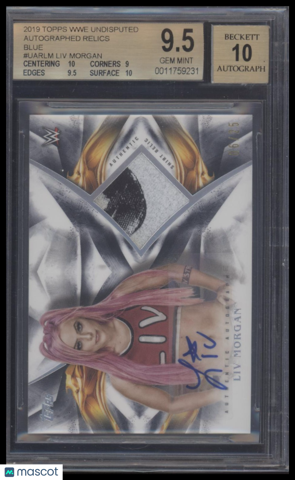 Liv Morgan 2019 Topps WWE Undisputed Autographed Relics Blue #UARLM BGS 9.5