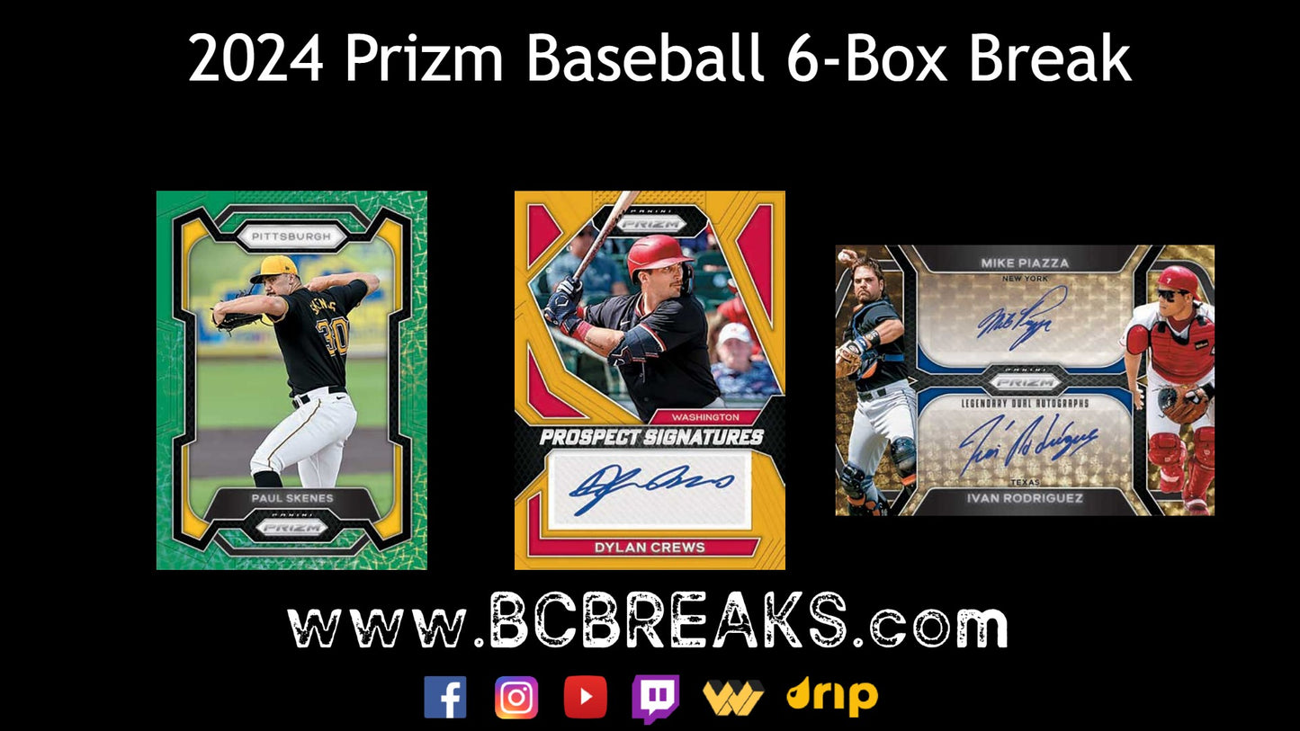 2024 Panini Prizm Baseball Hobby 6-Box #2 - PICK YOUR TEAM