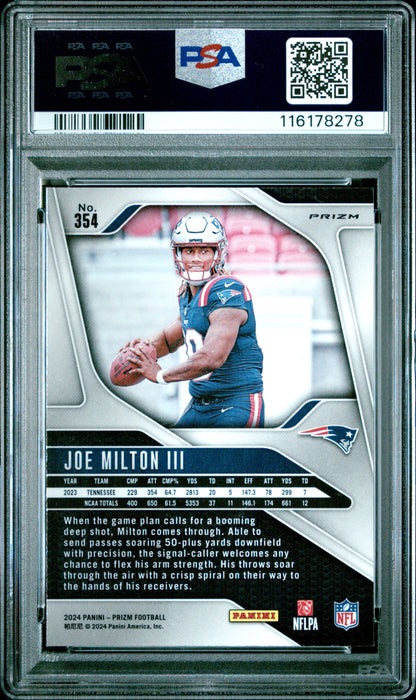 Joe Milton III 2024 Panini Prizm Silver #354 PSA 9