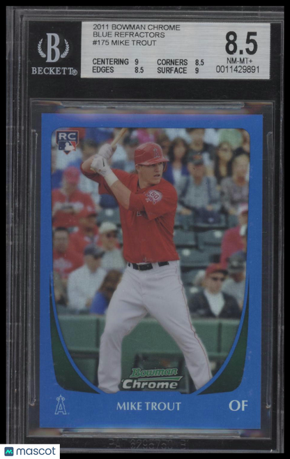 Mike Trout 2011 Bowman Chrome Blue Refractors #175 BGS 8.5