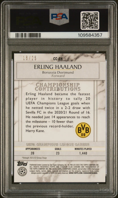 Erling Haaland 2021-22 Topps Stadium Club Chrome UEFA #EH 18/25 Refractor PSA 9