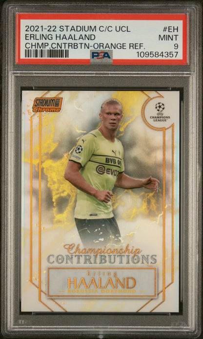 Erling Haaland 2021-22 Topps Stadium Club Chrome UEFA #EH 18/25 Refractor PSA 9