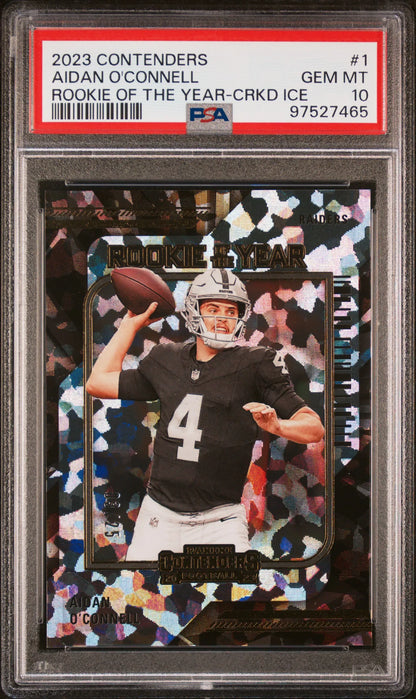 Aidan O'connell 2023 Panini Contenders Rookie Of The Year #1 Cracked Ice PSA 10