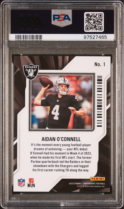 Aidan O'connell 2023 Panini Contenders Rookie Of The Year #1 Cracked Ice PSA 10
