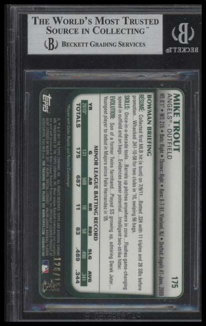 Mike Trout 2011 Bowman Chrome Blue Refractors #175 BGS 8.5