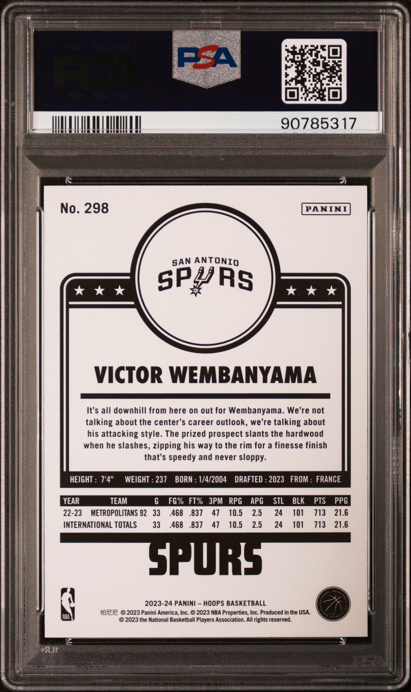 Victor Wembanyama 2023 Panini NBA Hoops #298 PSA 10