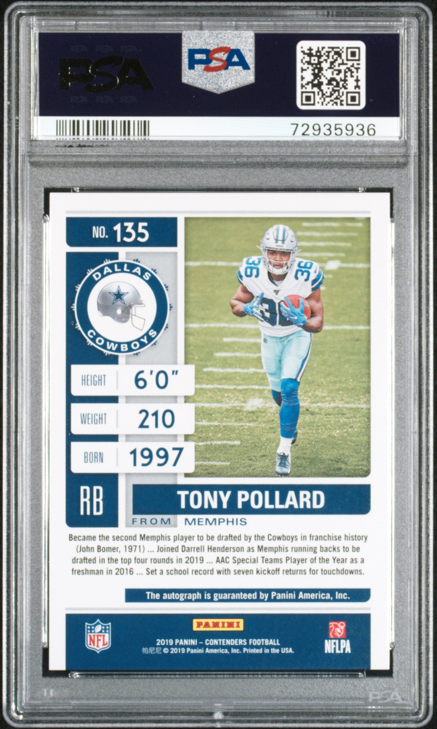 Tony Pollard 2019 Panini Contenders #135 PSA 10