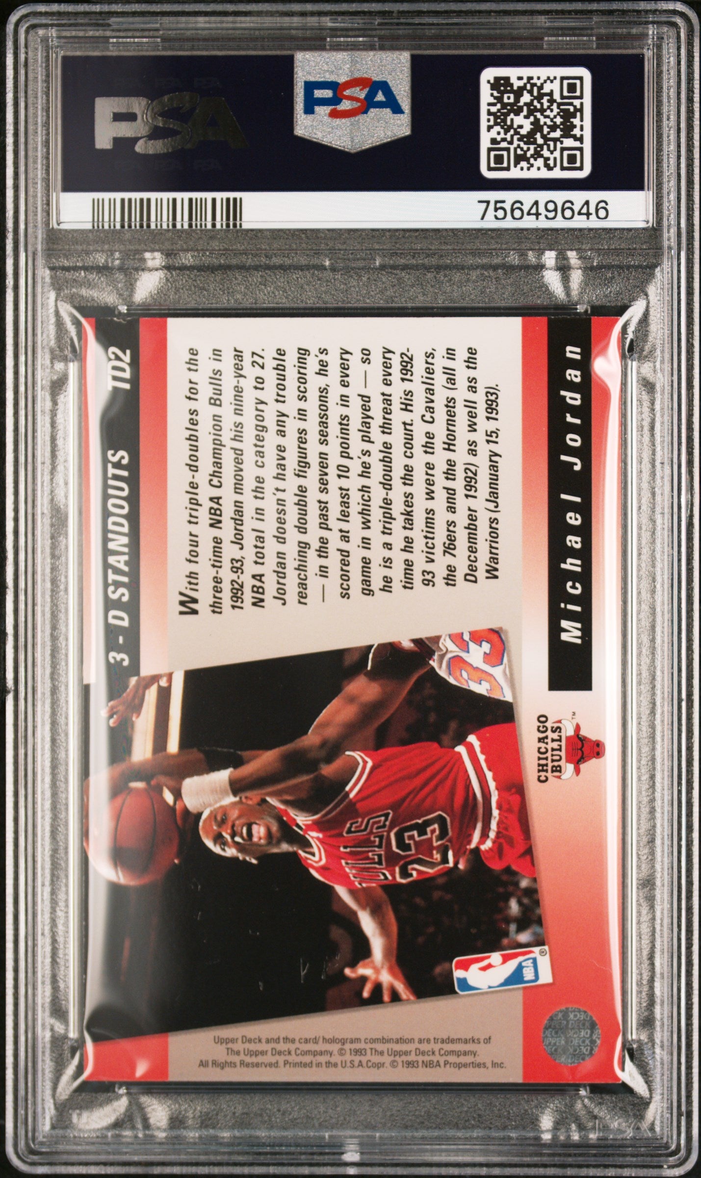 Michael Jordan 1993 Upper Deck Triple Double #TD2 PSA 8