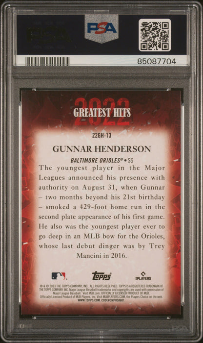 Gunnar Henderson 2023 Topps Greatest Hits #22gh13 Psa 9